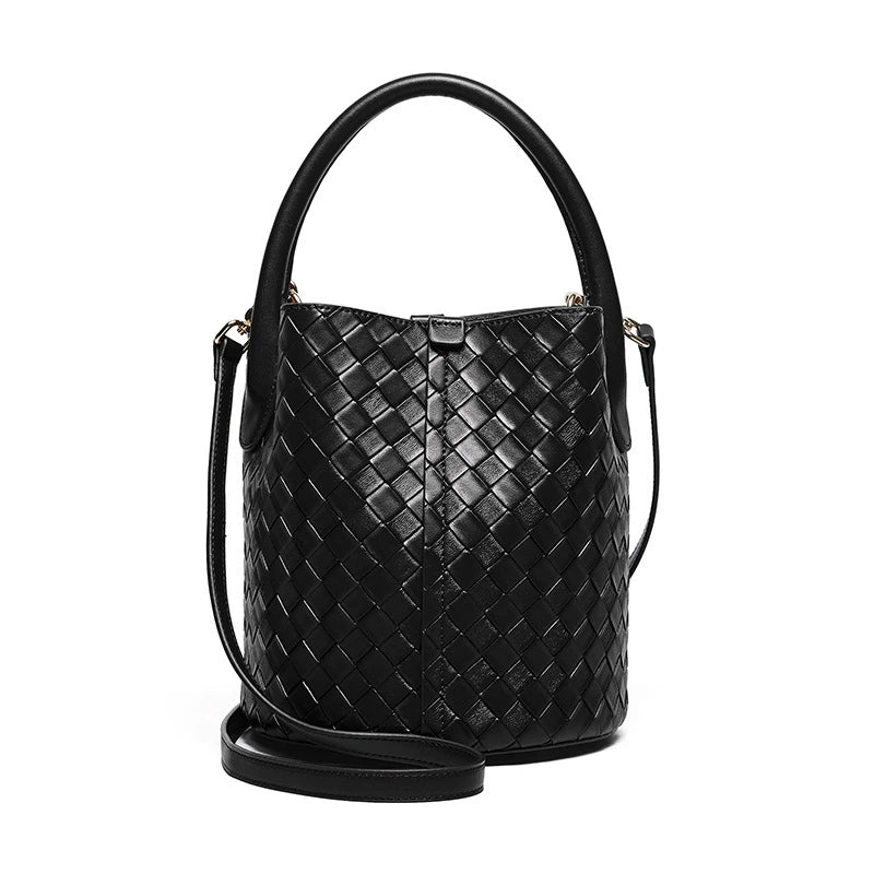 Woven bucket shoulder crossbody bag