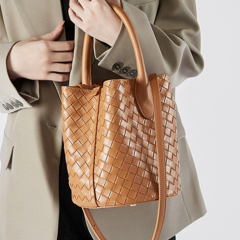 Woven bucket shoulder crossbody bag